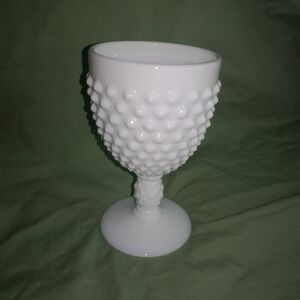 Vintage Milk Glass Hobnail Goblet Gothic Glass Cup 5 1/2" Tall 3 1/4" Diameter